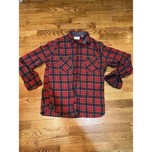 H. Goose Button Mens Medium Red Flannel Pocket Long Sleeve Casual Outdoor